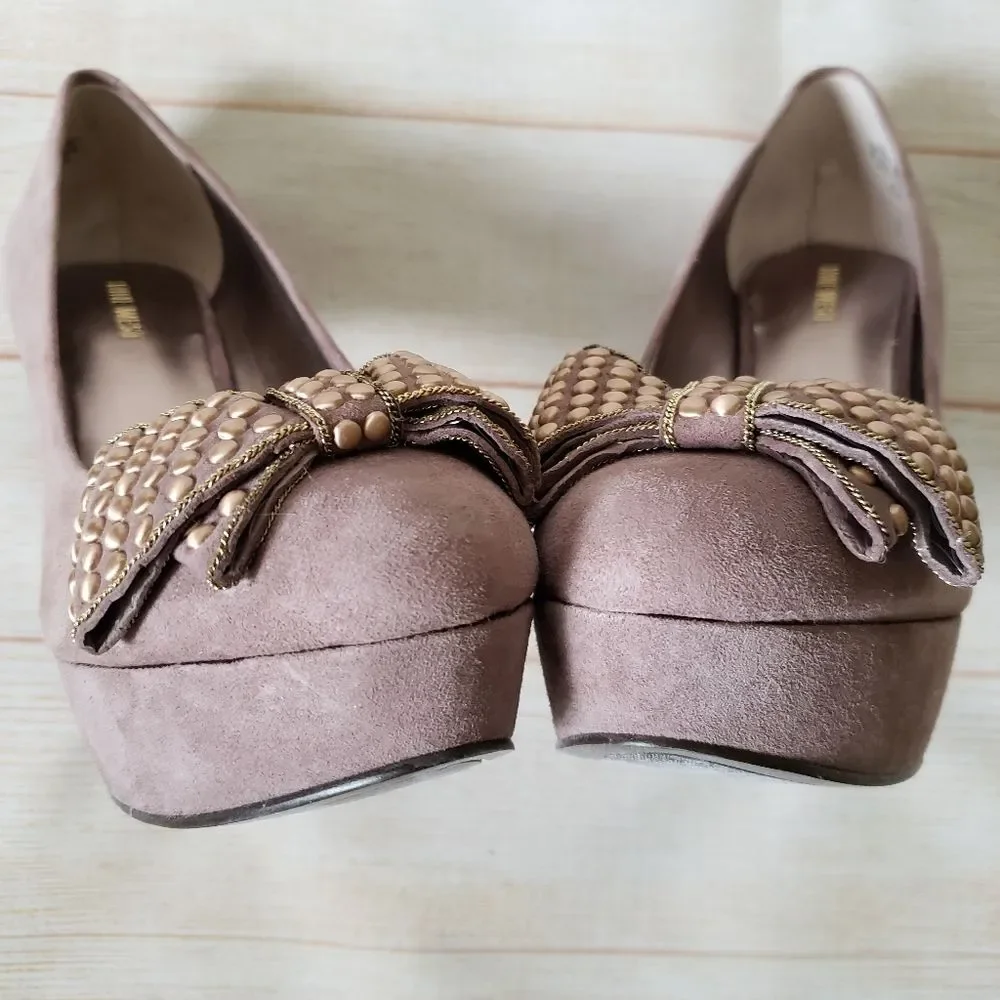 Nine West Memorie Suede Leather Round Toe Bow Platform Heels Pink Size 7 1/2M